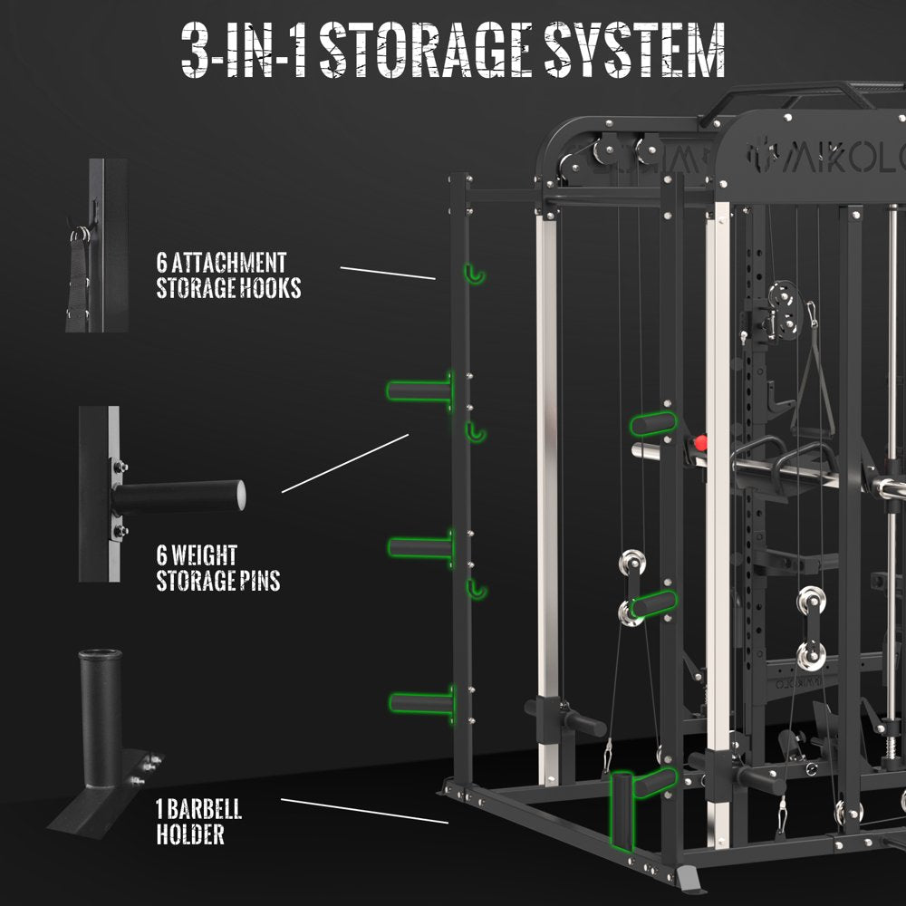 Smith Machine Home Gym, 2000Lbs Smith Rack with Cable Crossover and 800Lbs Weight Bench, Home Gym Equipment