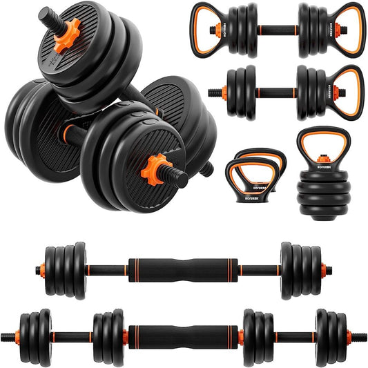 Adjustable Dumbbell Set, 55/77 Lbs Free Weights Dumbbells, Barbell, Kettlebell and Push-Up, Home Gym Fitness Workout Equipment